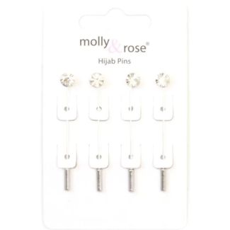 Hijab Pins With Small Diamante Stone - Silver (4.5cm)