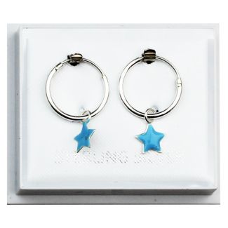 Sterling Silver Hoop With Dangly Star 10mm  - Blue