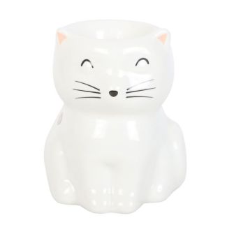 White Happy Cat Design Oil Burner
