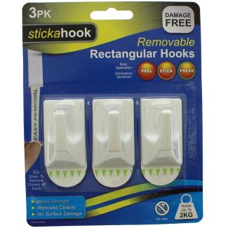stickahook Self Adhesive Removable Rectangular Hooks - Plastic