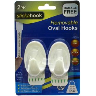 stickahook Self Adhesive Removable Oval Hooks - Plastic