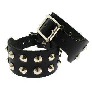 2 Row Conical Genuine Leather Wristband