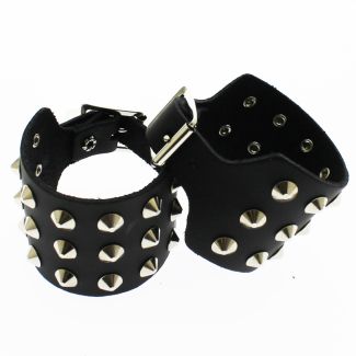 3 Row Conical Studded Genuine Leather Wristband