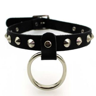 Wholesale 1 Row Conical Studs Leather Neckband with Large Ring