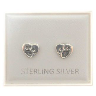 Sterling Silver Paws on Heart Studs - Approx 7mm