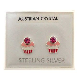 Sterling Silver Cupcakes Studs (Austrian Crystal) - Approx 6mm