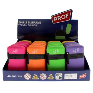PROF Double Blue Flame Refillable Lighter - Assorted Colours