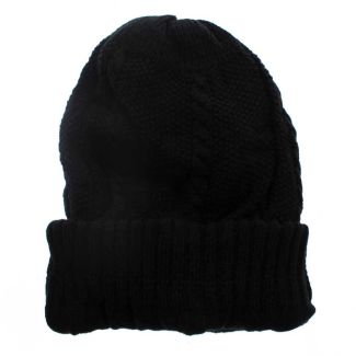 Knitted 100% Acrylic Beanie Hat - Black