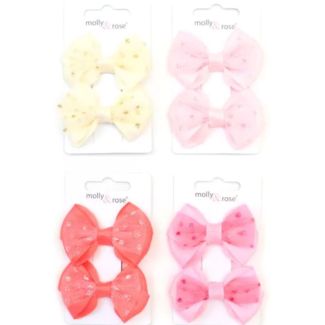 Card of 2 grosgrain and net bow clips- 4cm