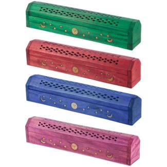 Mango Wood Bold Fretwork Ashcatcher Incense Sticks Box Sun & Moon- Assorted 
