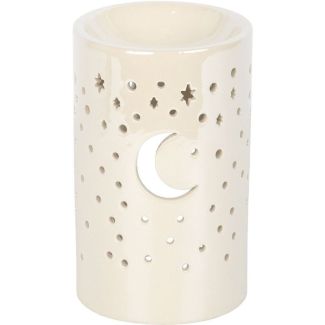 Iridescent Moon Pillar Oil Burner and Wax Warmer - White