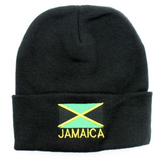 Jamaica Design Turn Up Beanie Hat - Black 