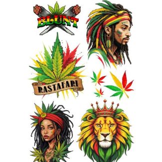 Jamaican Themed Temporary Tattoo Sheet - Yellow, Green & Red