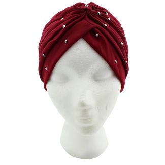 Jersey Turban Hat with Sequins - Maroon Red