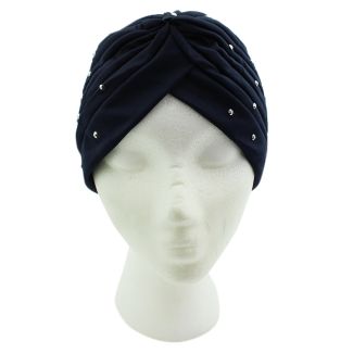 Jersey Turban Hat with Sequins - Navy