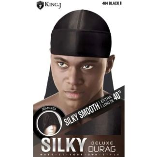 King. J Silky Deluxe Durag With 40'' Extra Long Tie - Black (404)