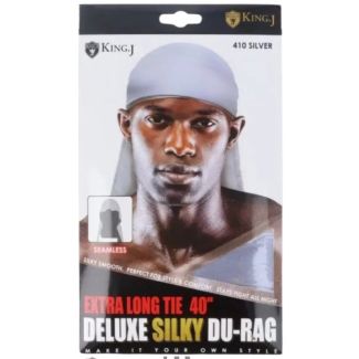 King. J Silky Deluxe Durag With 40'' Extra Long Tie - Silver (410)