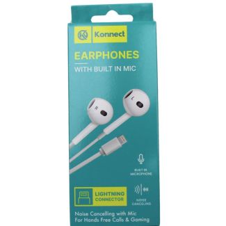 Konnect Noise Cancelling Earphones with Built in Mic (Lightning) – White