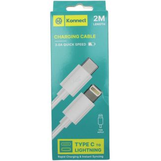 Konnect Fast Charging Cable (Type C to Lightning) – White (2m)