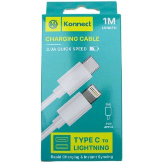 Konnect Charging Cable (Type C to Lightning) – White (1m)