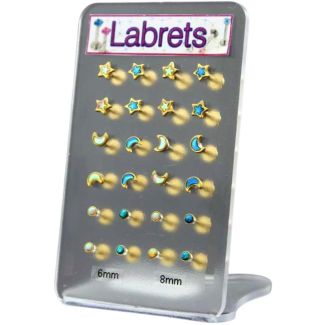 Labrets Gold Star And Moon Set - Assorted Sizes