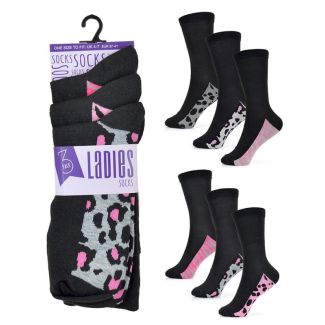 Ladies Animal Footbed Design Ankle Socks (3 Pack) - Assorted 