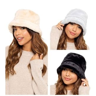Ladies Faux Fur Bucket Hat - Assorted Colours 