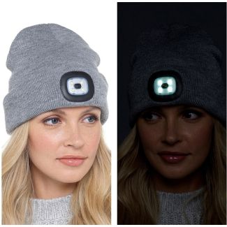 Ladies Grey LED Beanie Hat 