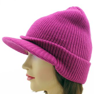 Ladies Plain Knitted Peak Hat - Assorted Colours