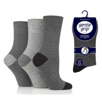 Ladies Plain Gentle Grip Socks (3 Pair Pack) - Asst