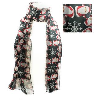 Ladies Santa Claus  Design Christmas Scarf - Black
