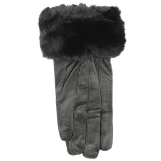 Ladies Black Leather Gloves With Fur