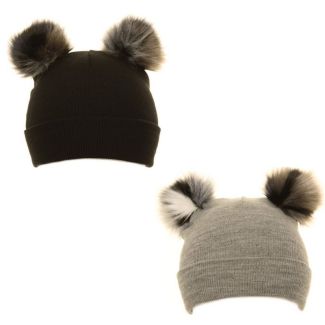 Ladies Double Faux Fur Pom Pom Hats - Assorted 