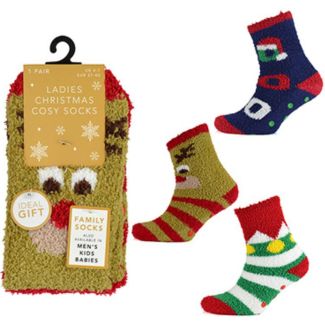 Ladies Christmas Design Cosy Ankle Socks with Gripper - Assorted 