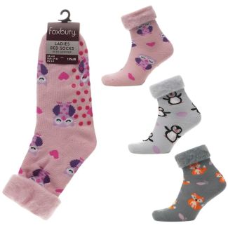 Ladies Design Brushed Bed Gripper Socks  - Assorted
