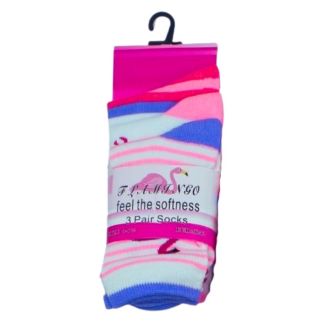 Ladies Flamingo Feel The Softness Design Ankle Socks (3 Pack)- Assorted