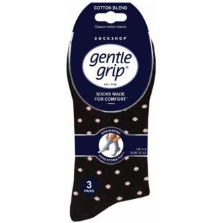 Ladies Gentle Grip "Digital Dots" Non Binding Ankle Socks (3 Pack) - Black