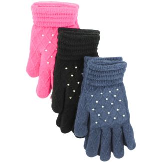 Ladies Gloves with Diamantes - Assorted Colours 