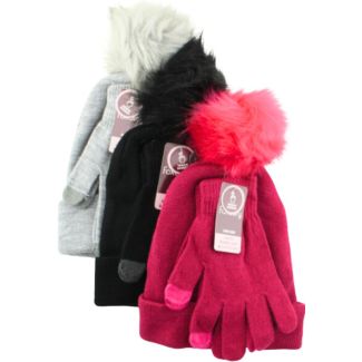 Ladies Bobble Hat and Touchscreen Glove Set - Assorted Colours