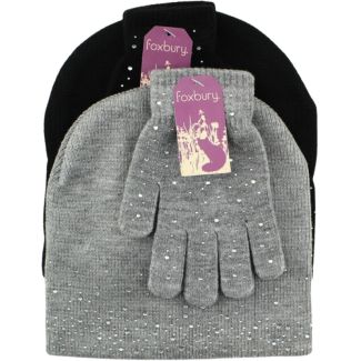Ladies Hat & Glove Set With Diamantes - Assorted