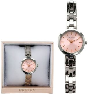 Ladies Henley Metal Bracelet Watch - Silver/Pink