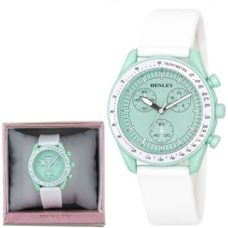Ladies Henley Silicone Strap Sports Watch - White/Green 