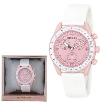 Ladies Henley Silicone Strap Sports Watch - White/Pink 