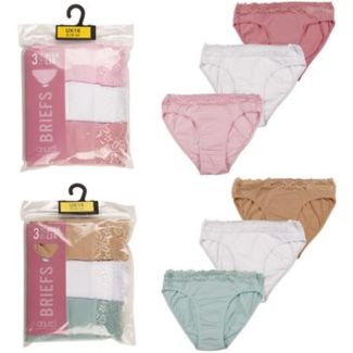 Ladies High Leg  Lace Briefs - Assorted (Pack of 3)