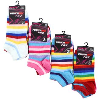 Ladies Multi - Colour Stripes Trainer Socks -  Assorted