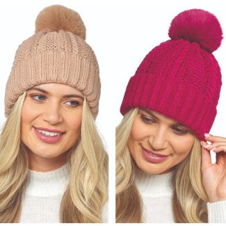 Ladies Plain Chunky Bobble Hats - Assorted Colours