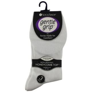 Gentle Grip Ladies Plain Cotton Blend Ankle Socks (3 Pack) - White