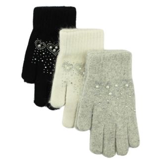 Ladies Rabbit Wool Gloves With Pearls - Assorted Colours 