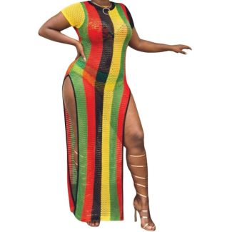 Ladies Rasta String Maxi Dress - Red, Black, Yellow & Green - L/XL