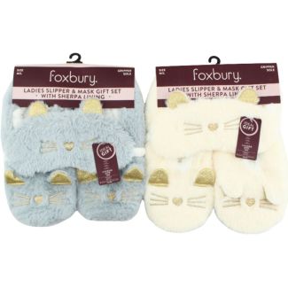 Ladies Slipper & Mask Gift Set With Sherpa Lining